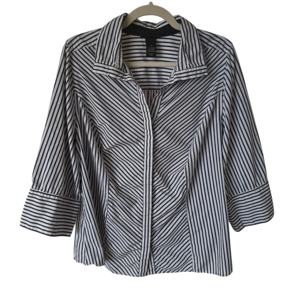 Lane Bryant Tops - Lane Bryant Blue and White Cuffed Quarter Sleeves Hidden Button-up Shirt